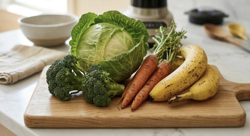 A cup of Organic Throat Coat Tea and a green healthy smoothie for morning wellness