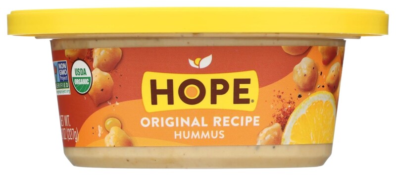 Five store-bought hummus containers including Ithaca x Graza, Ithaca Lemon Garlic, Cedar