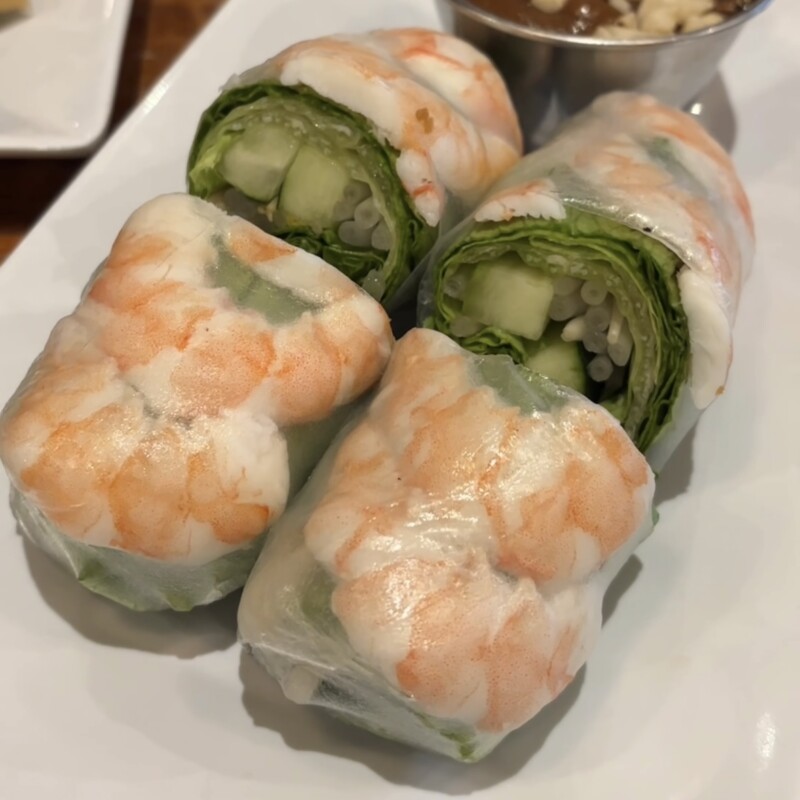 fresh summer rolls served with peanut dipping sauce